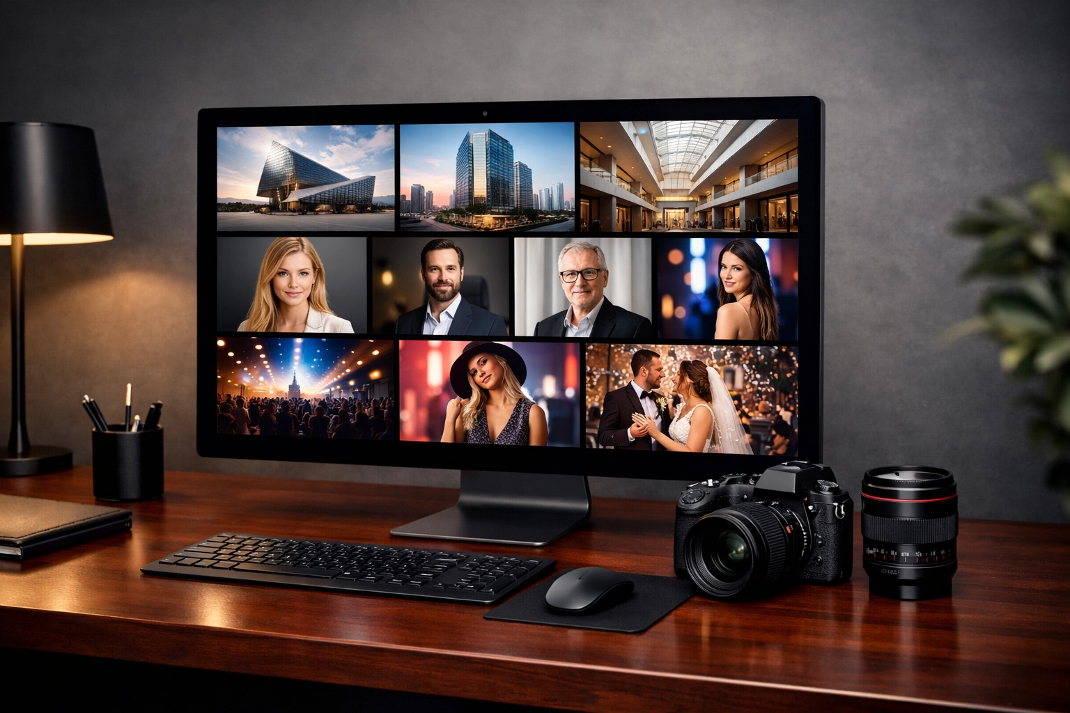 Reviewing professional photography portfolios in a Dallas studio to find the best local photographer.