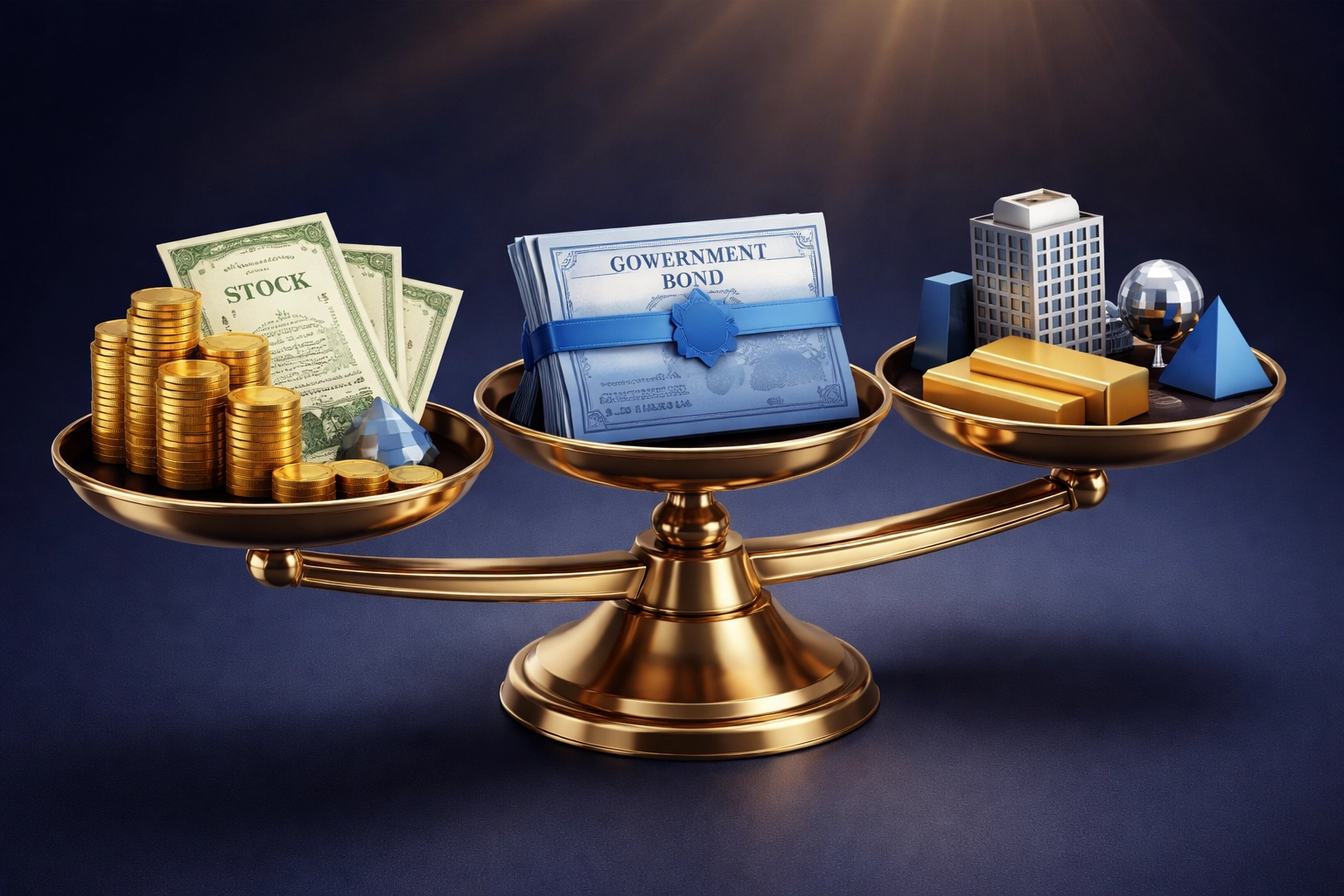 Illustration of diversified portfolio allocation showing stocks, bonds, and alternative investments for accredited investors