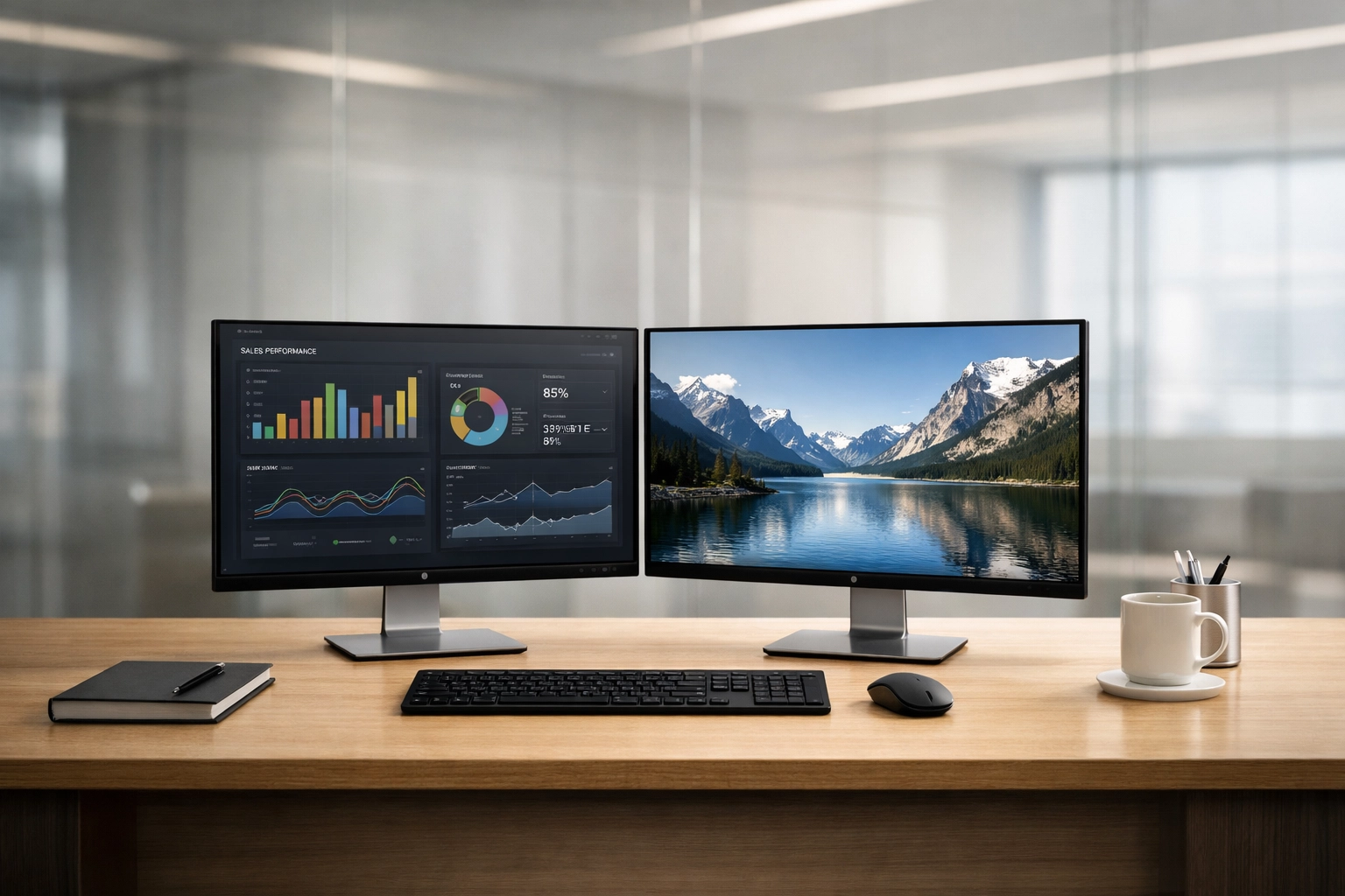 Professional dual-monitor workstation running advanced tax software for efficient ERO business operations.