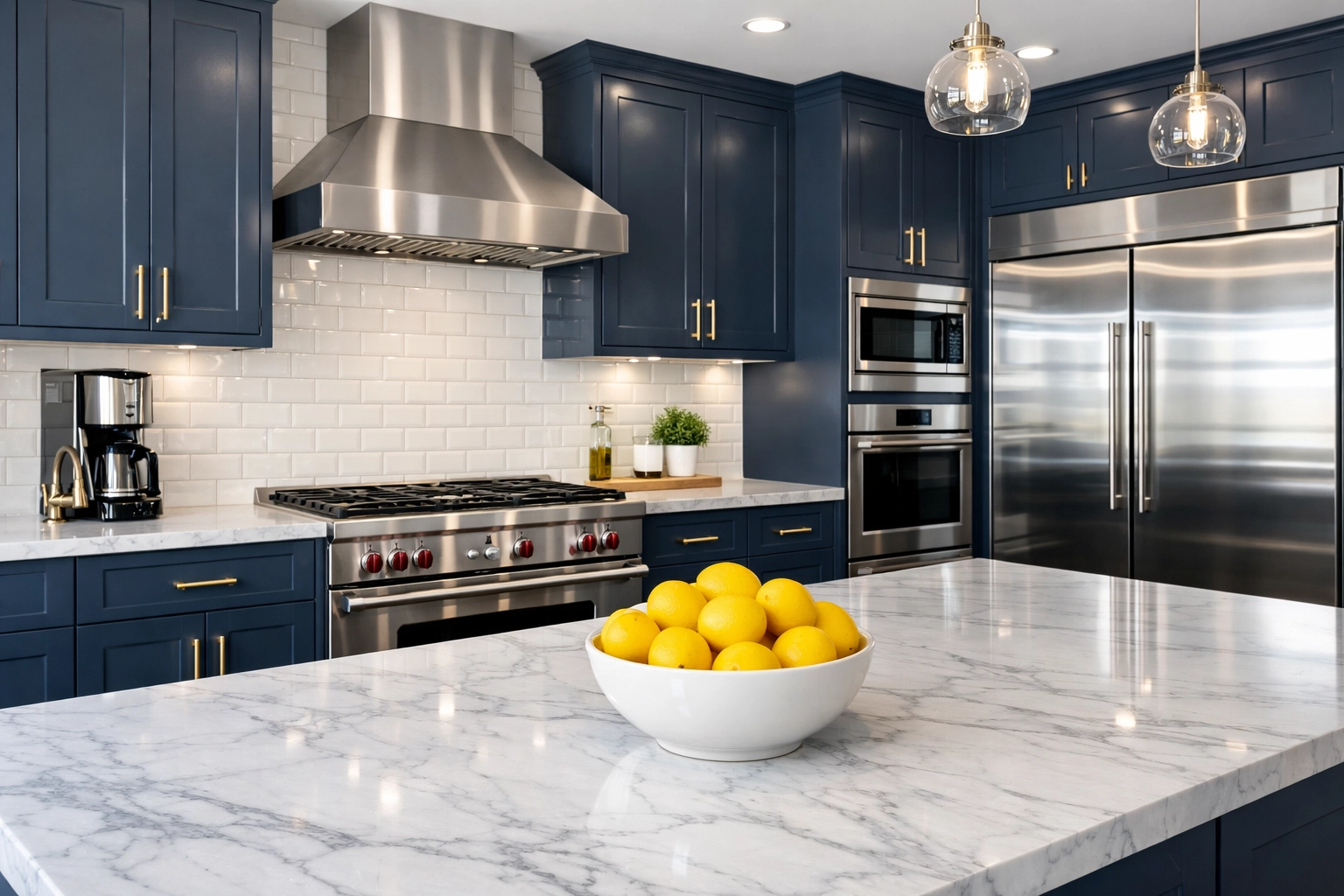 Immaculate Lancaster kitchen with polished marble countertops and clean appliances after a move-out service.