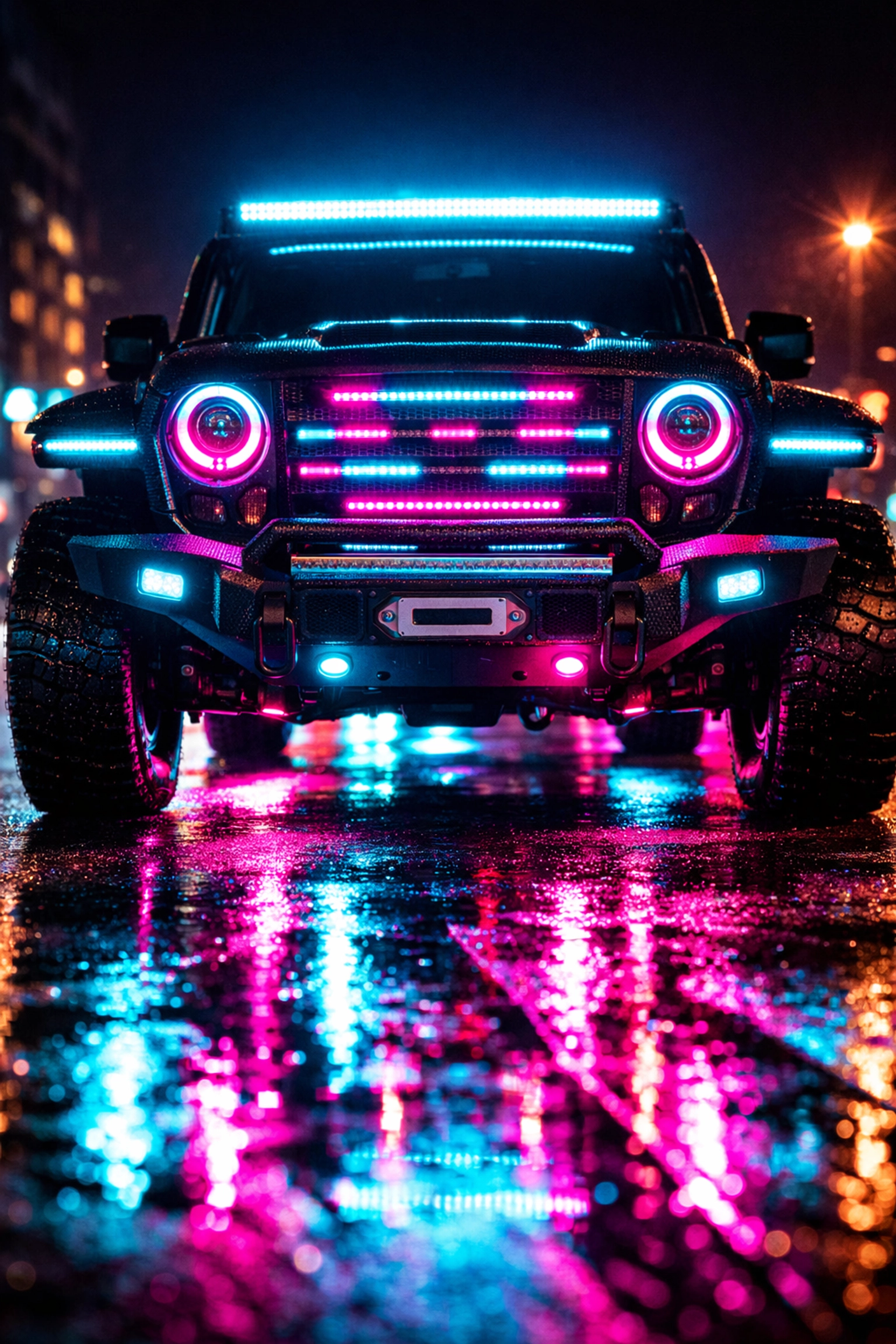 Custom automotive LED lighting and underglow on modified vehicle