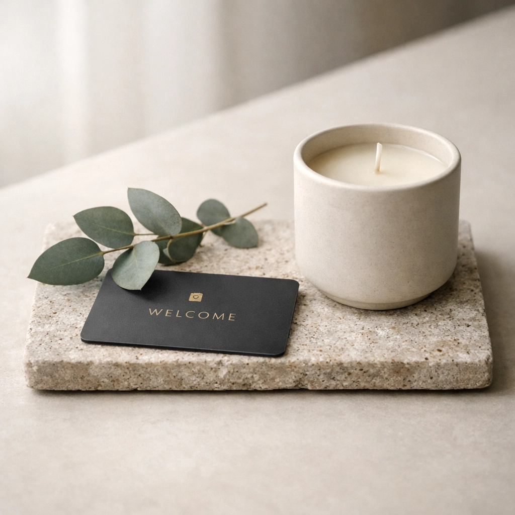 Luxury hotel suite welcome tray highlighting the guest journey managed through a hospitality CRM.