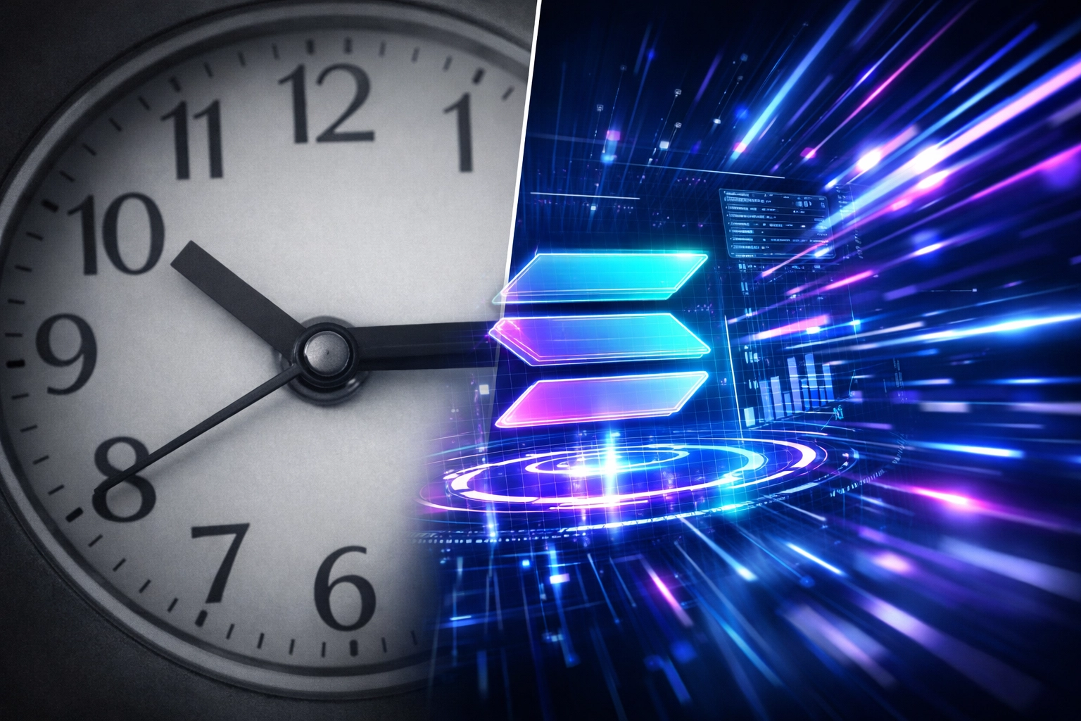 Speed comparison between traditional payment settlements and Solana blockchain instant transactions