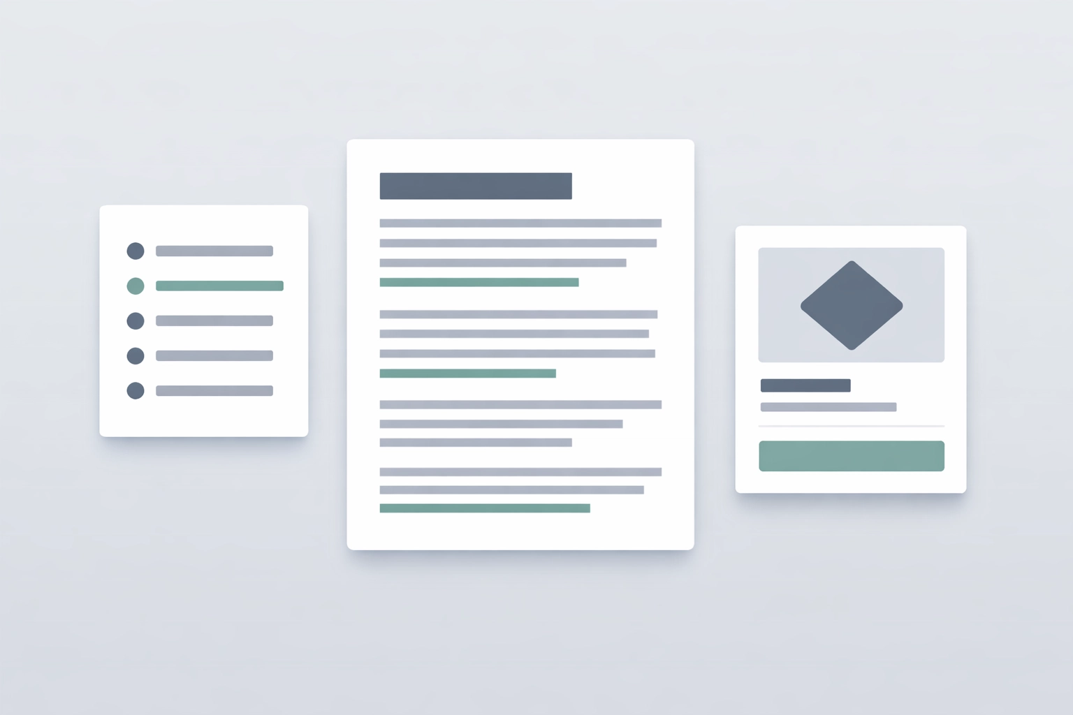 Digital dashboard showing structured list, article, and product content blocks for AI citation optimization.