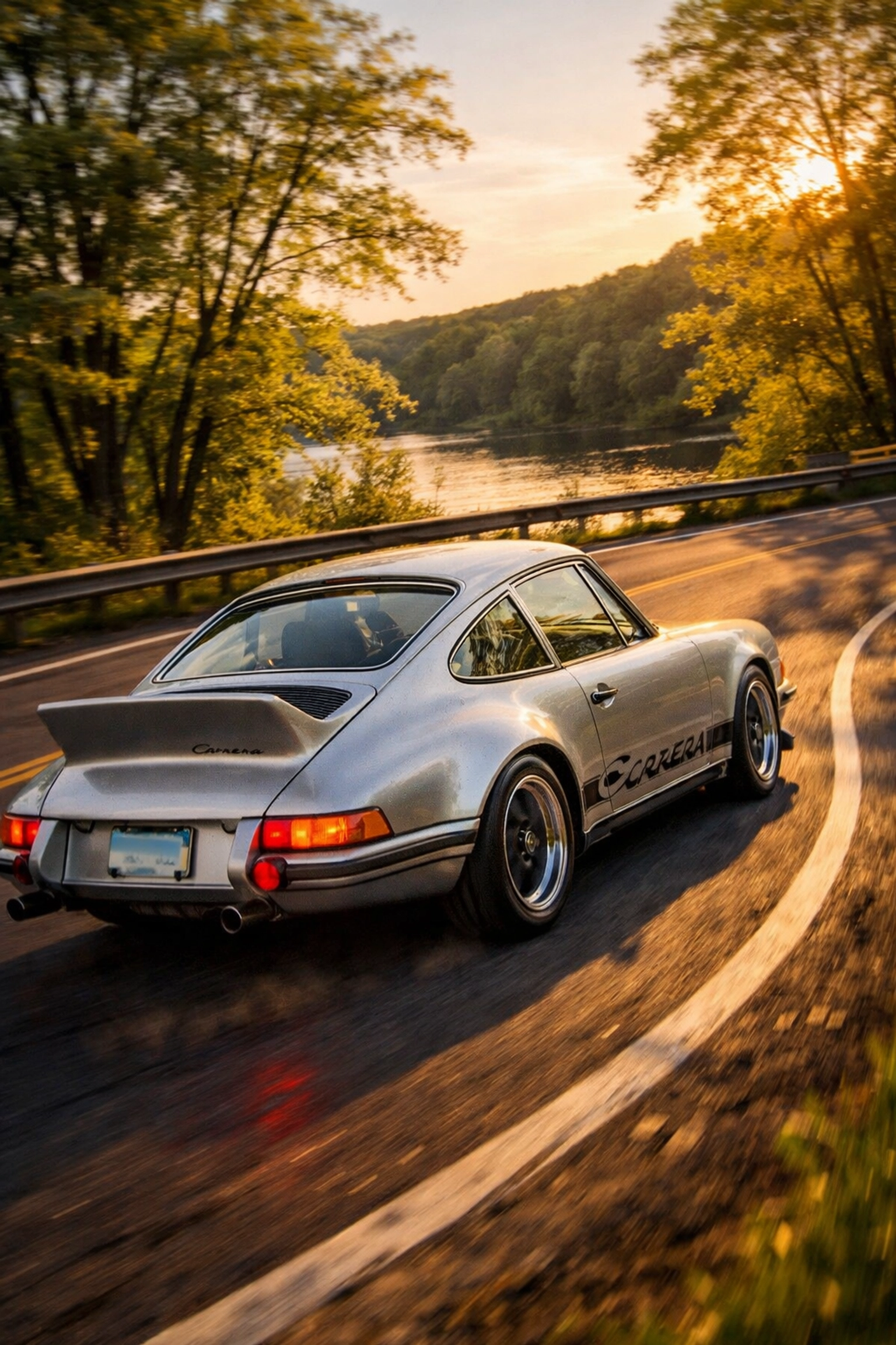 Classic Porsche 911 Carrera RS on a scenic drive in the Litchfield Hills of Connecticut along Route 7.