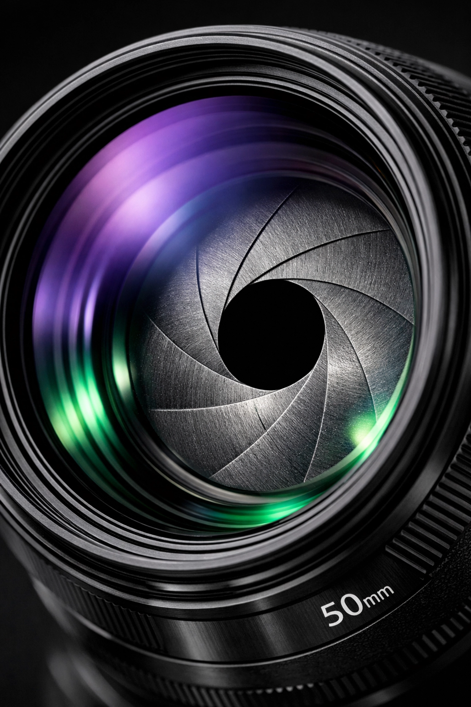 Close-up of a 50mm prime lens, a key tool for photographers learning how to use manual mode camera settings.