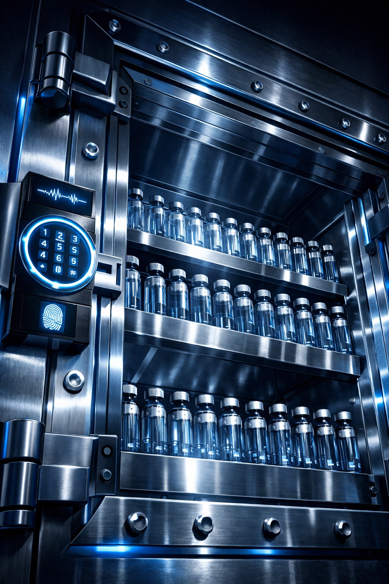 Secure pharmaceutical storage vault highlighting strict FDA regulations for Category 2 peptide substances.