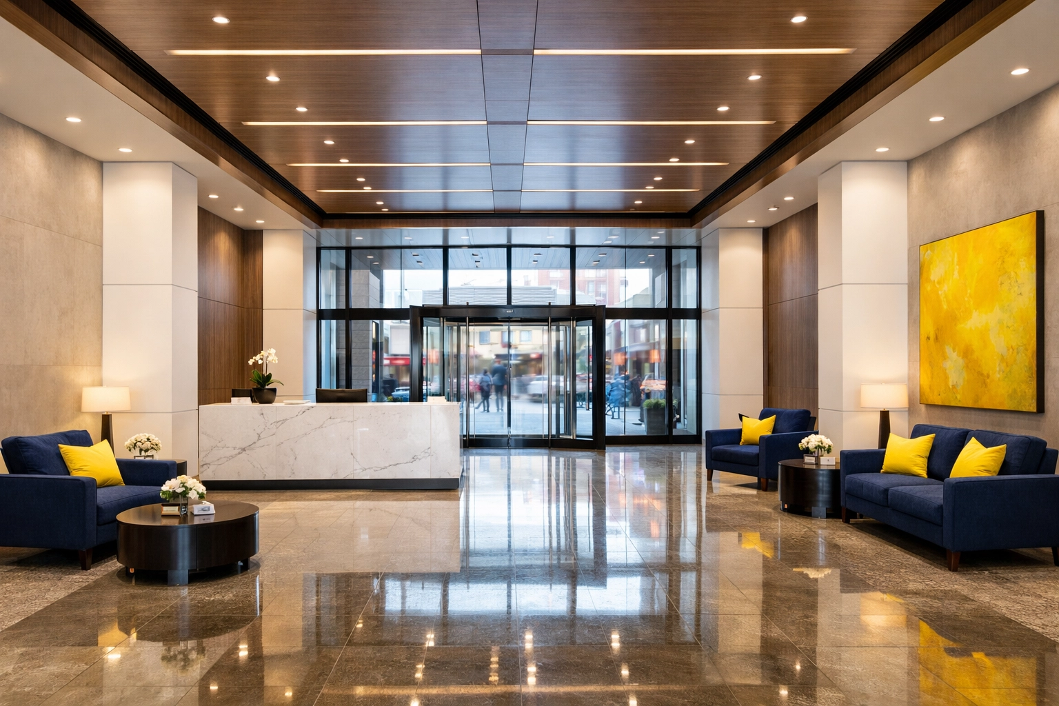Spotless luxury lobby entryway in Worcester following a professional deep cleaning Worcester service.