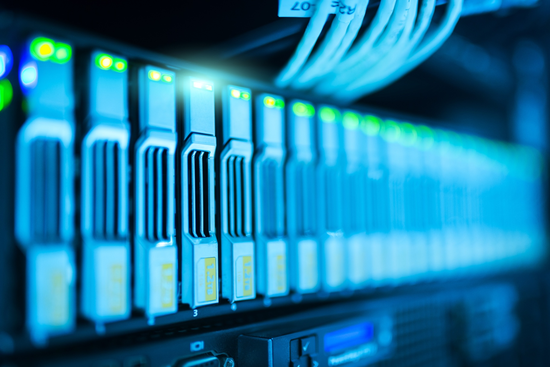 Server Hard Drives in Data Center Rack