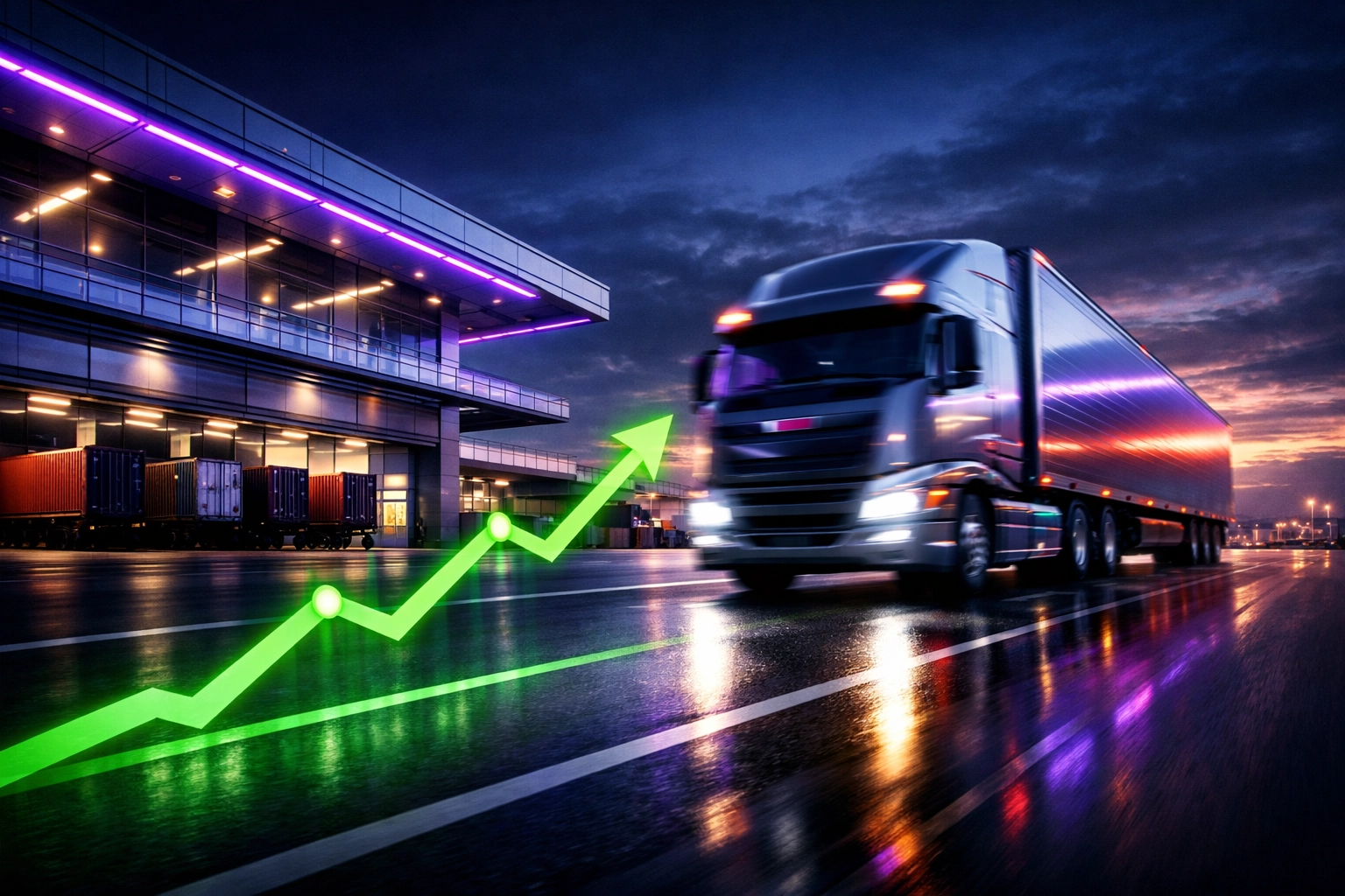 Modern 3PL company freight truck at a logistics hub showcasing professional procurement logistics for business.