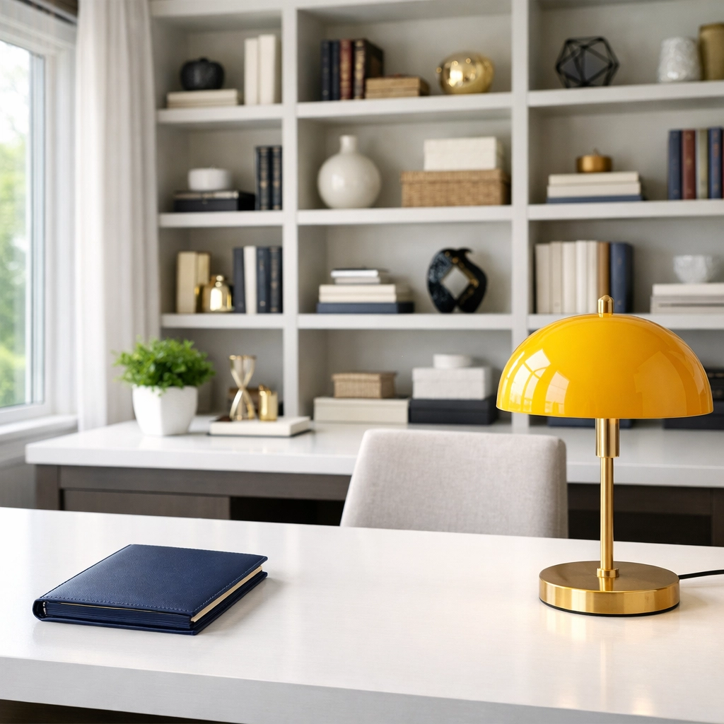 Perfectly organized home office in MetroWest illustrating the restored order from a weekly house cleaning in Westford.