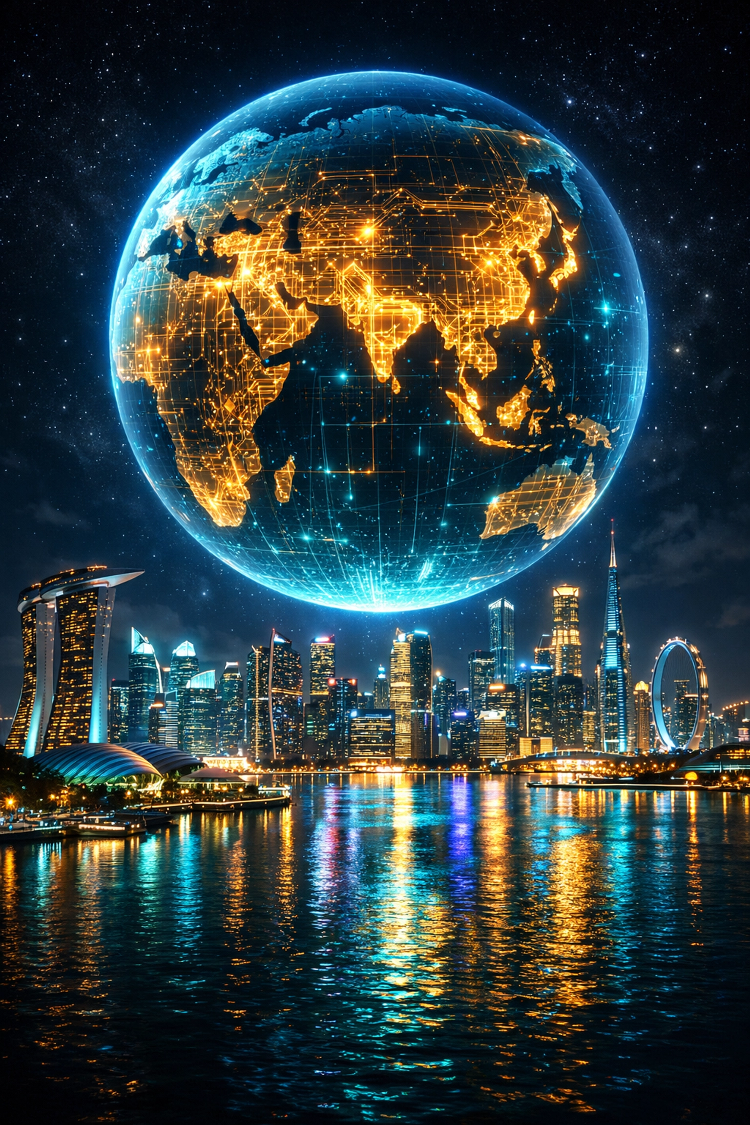 Futuristic city skyline with a digital globe illustrating the global landscape of cryptocurrency regulations in 2026.