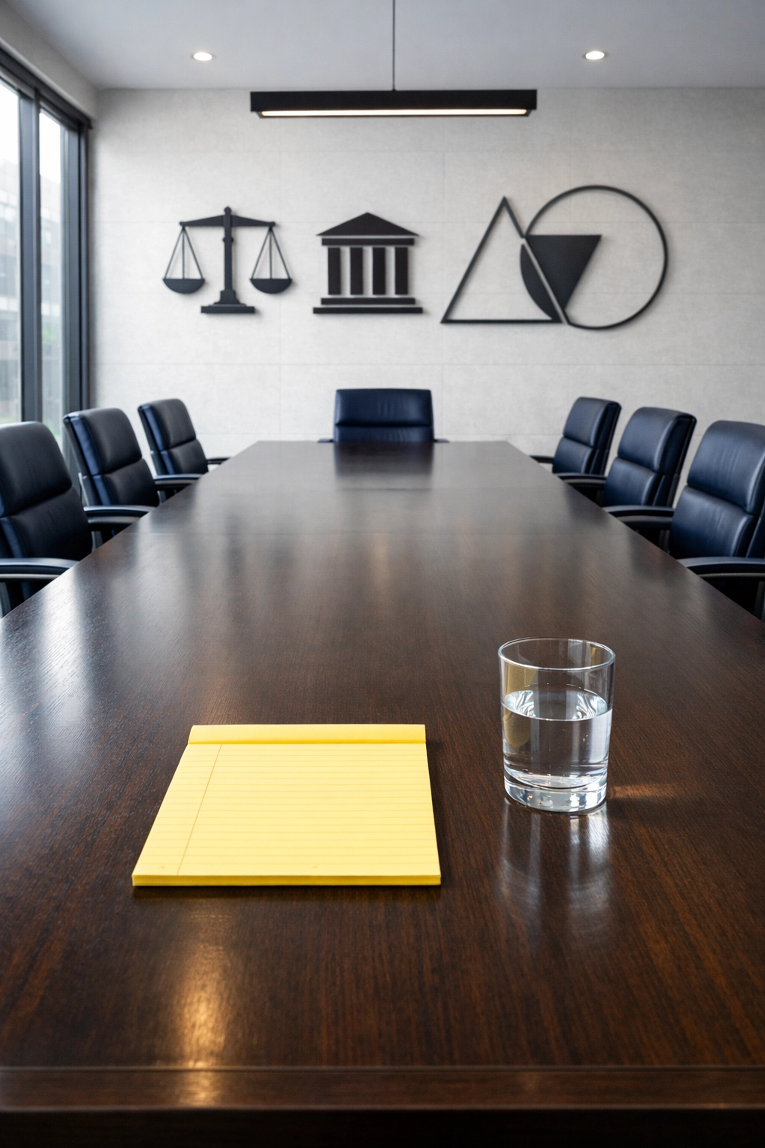 Clean and organized law firm conference room in Westwood, MA, ready for professional meetings.