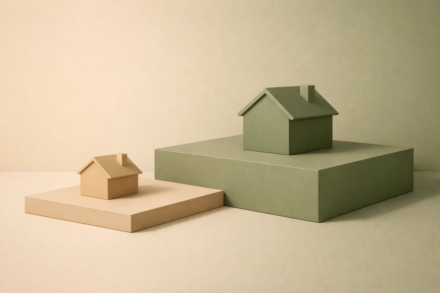 Abstract houses comparing affordability in Spokane real estate versus North Idaho home prices.