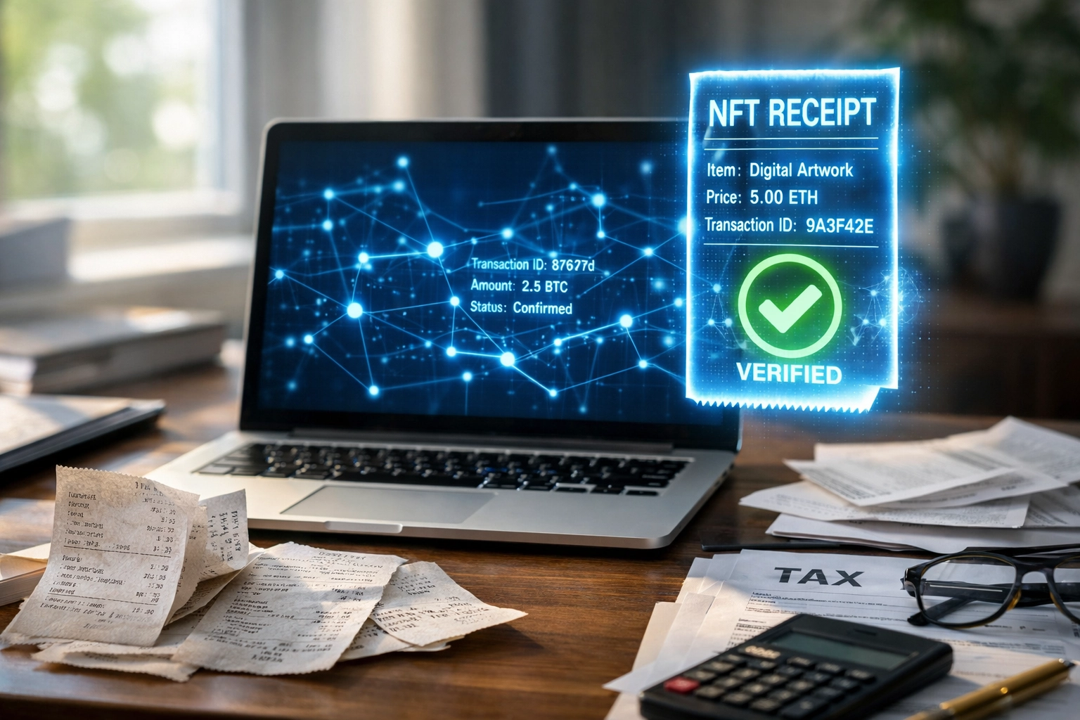 NFT receipt blockchain verification for crypto payment accounting and tax compliance
