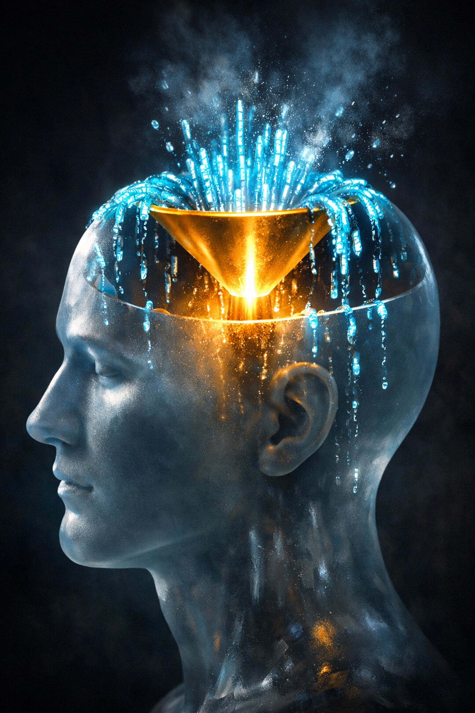 Visualizing the cognitive bottleneck and forgetting curve when processing large amounts of information at once.