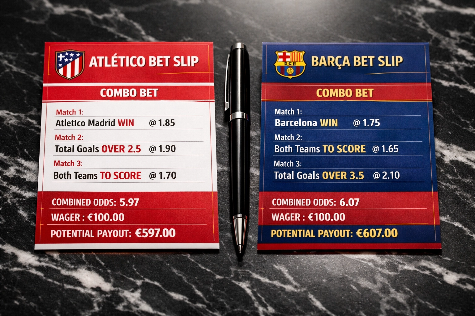 Kombiwette Wettscheine Atlético Madrid und Barcelona für La Liga Value-Tipp über 2.0