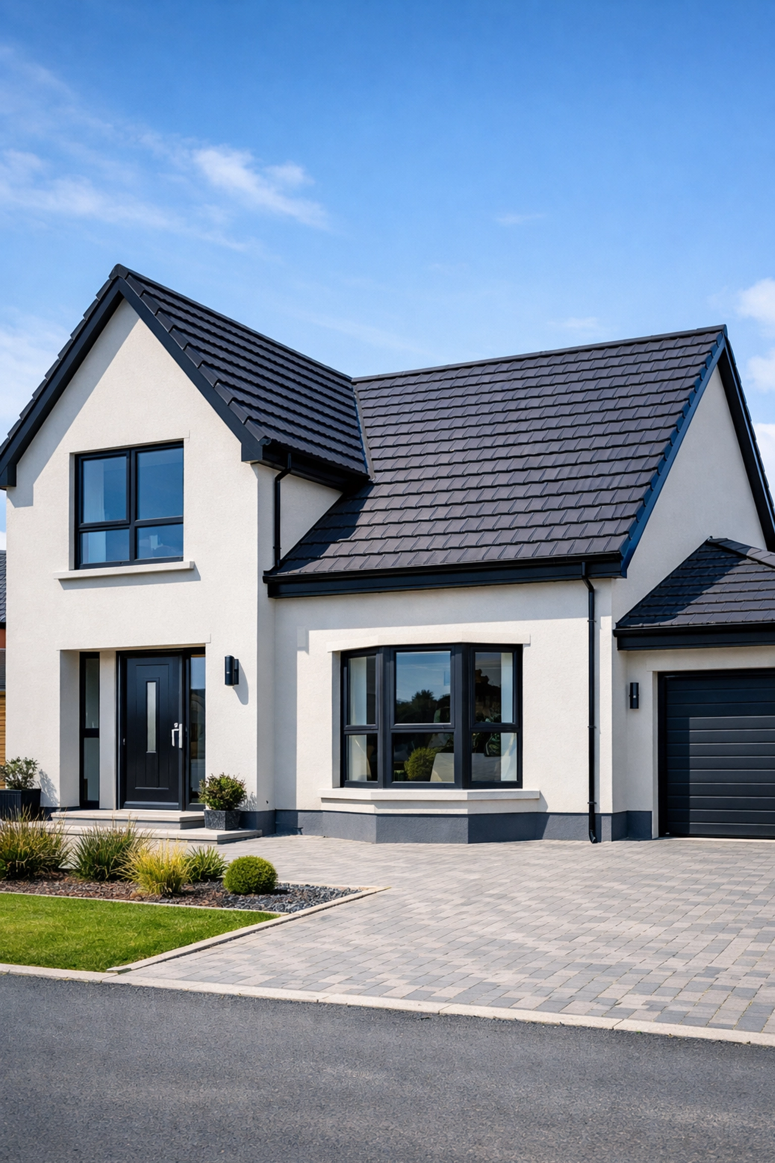 Modern home in Northern Ireland with a durable black dry verge system for a maintenance-free roofline.