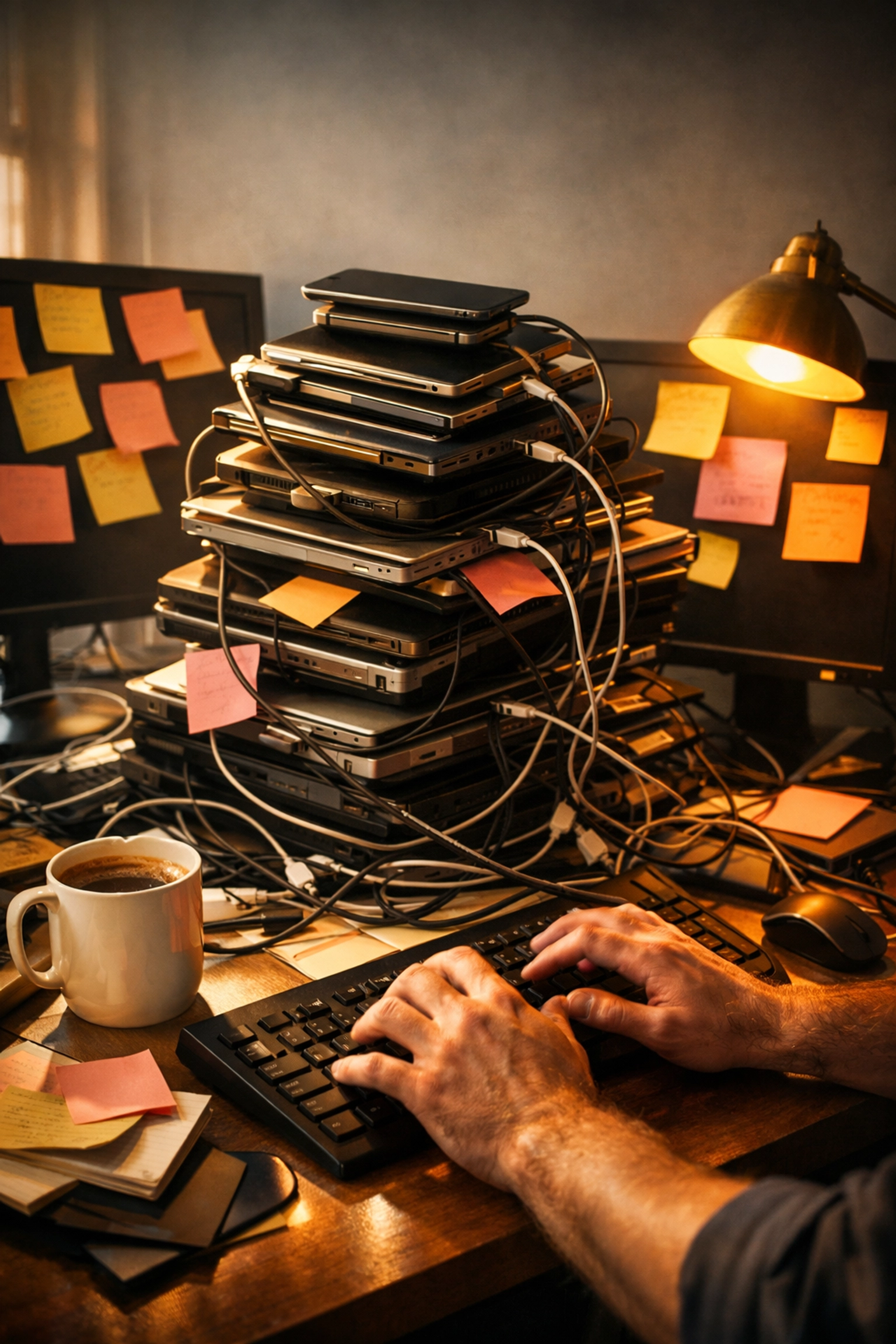 Overwhelmed MSP technician at cluttered desk showing effects of rapid growth and team burnout