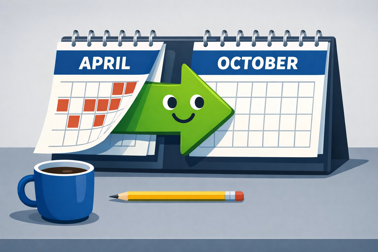 Illustration of a calendar showing an IRS tax filing extension from April to October for tax planning.