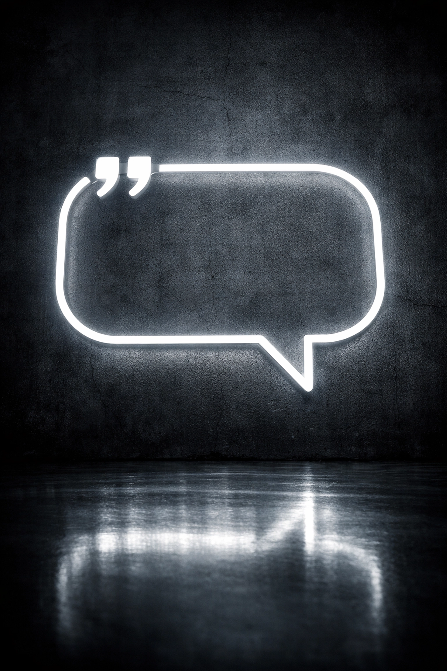 Glowing neon speech bubble representing high-impact quotes and thought leadership social posts.
