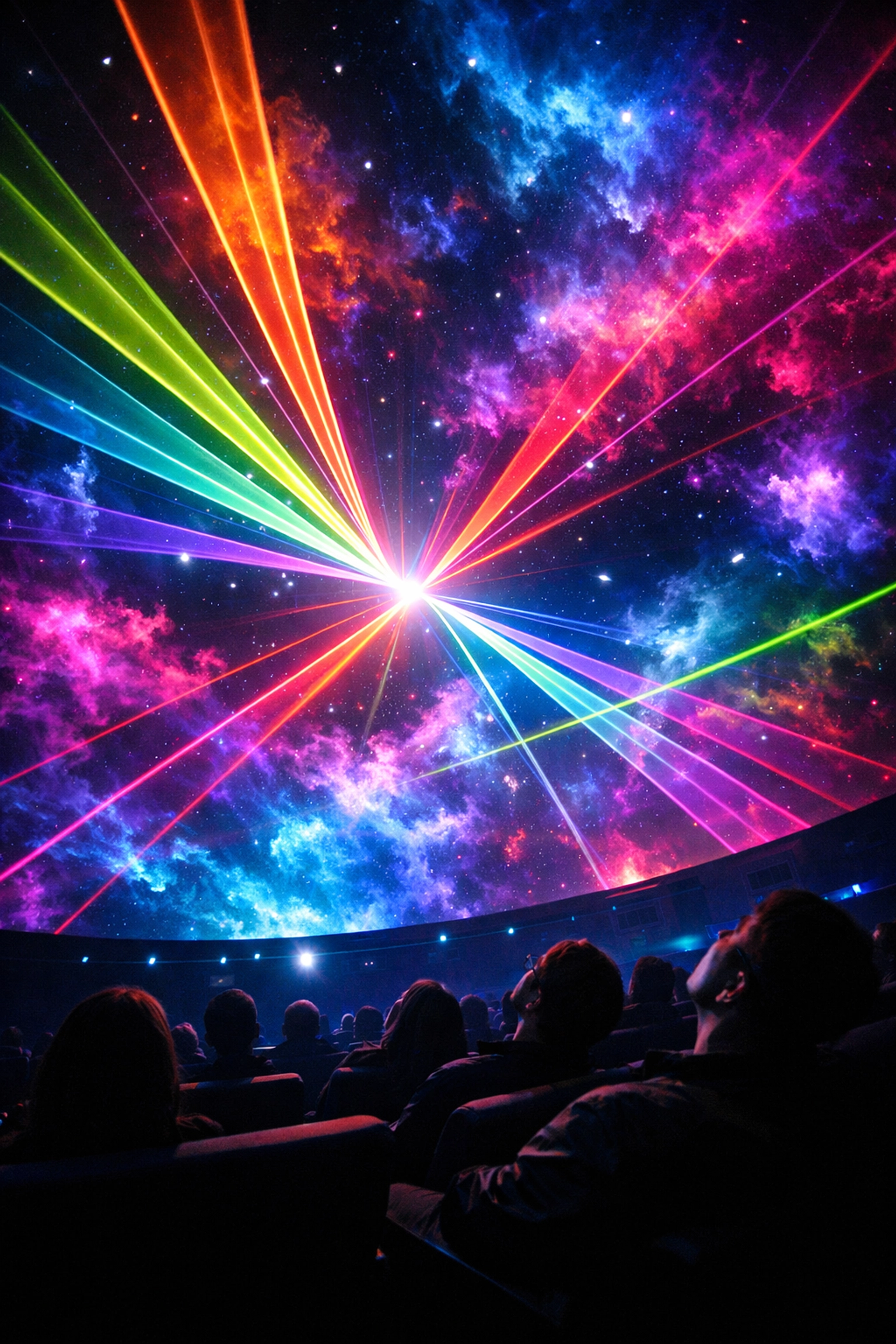 Immersive laser light show at the Montreal Planetarium during the Montréal en Lumière winter festival.