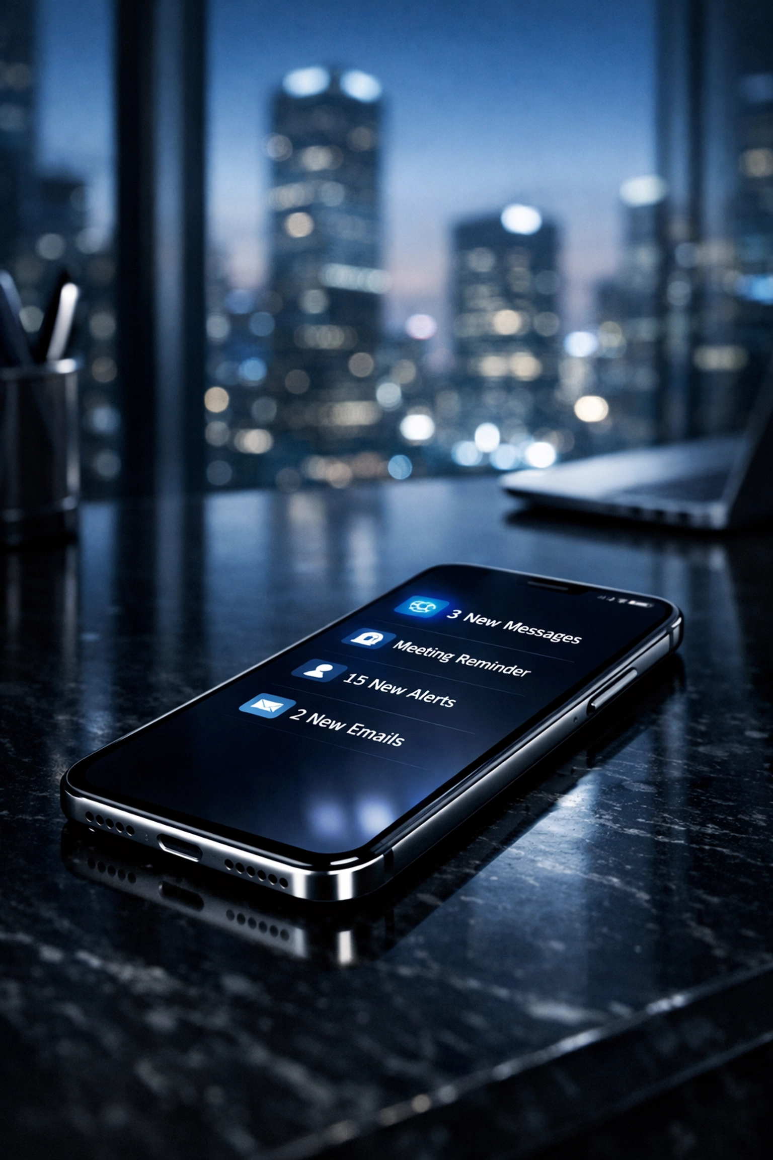 Smartphone on a desk showing review notifications to emphasize quick customer engagement.