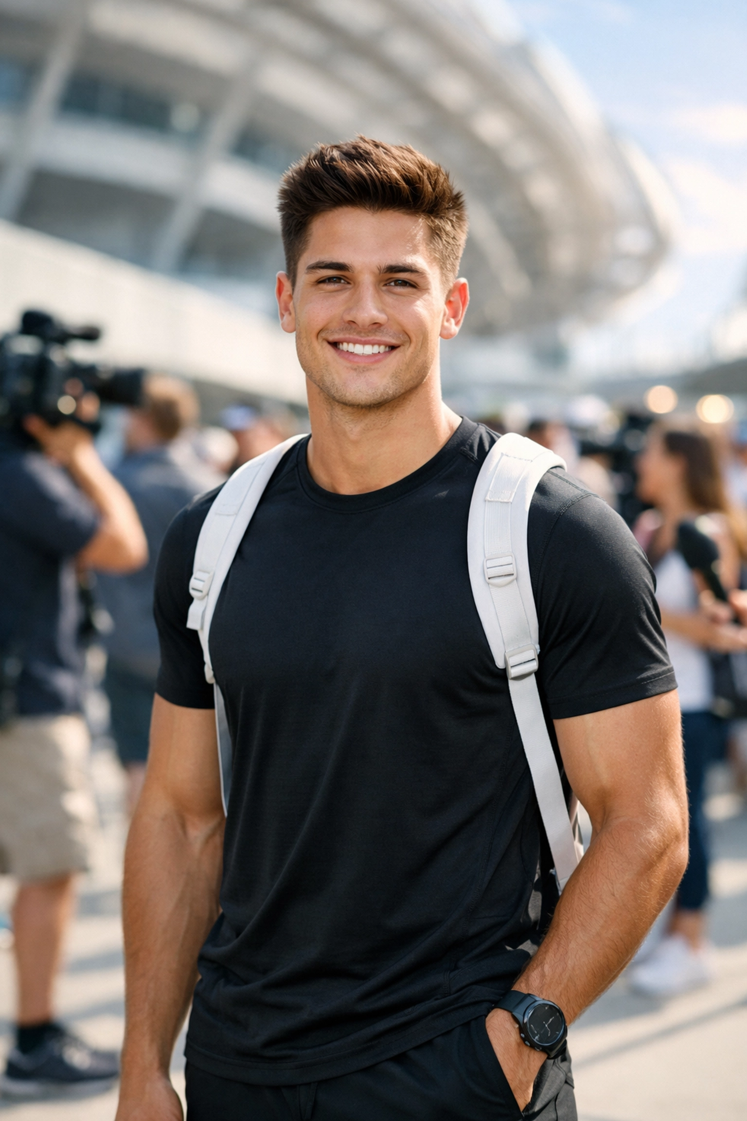 College athlete at a media event, showcasing the impact of NIL partnerships on Gen Z and Millennial fans.