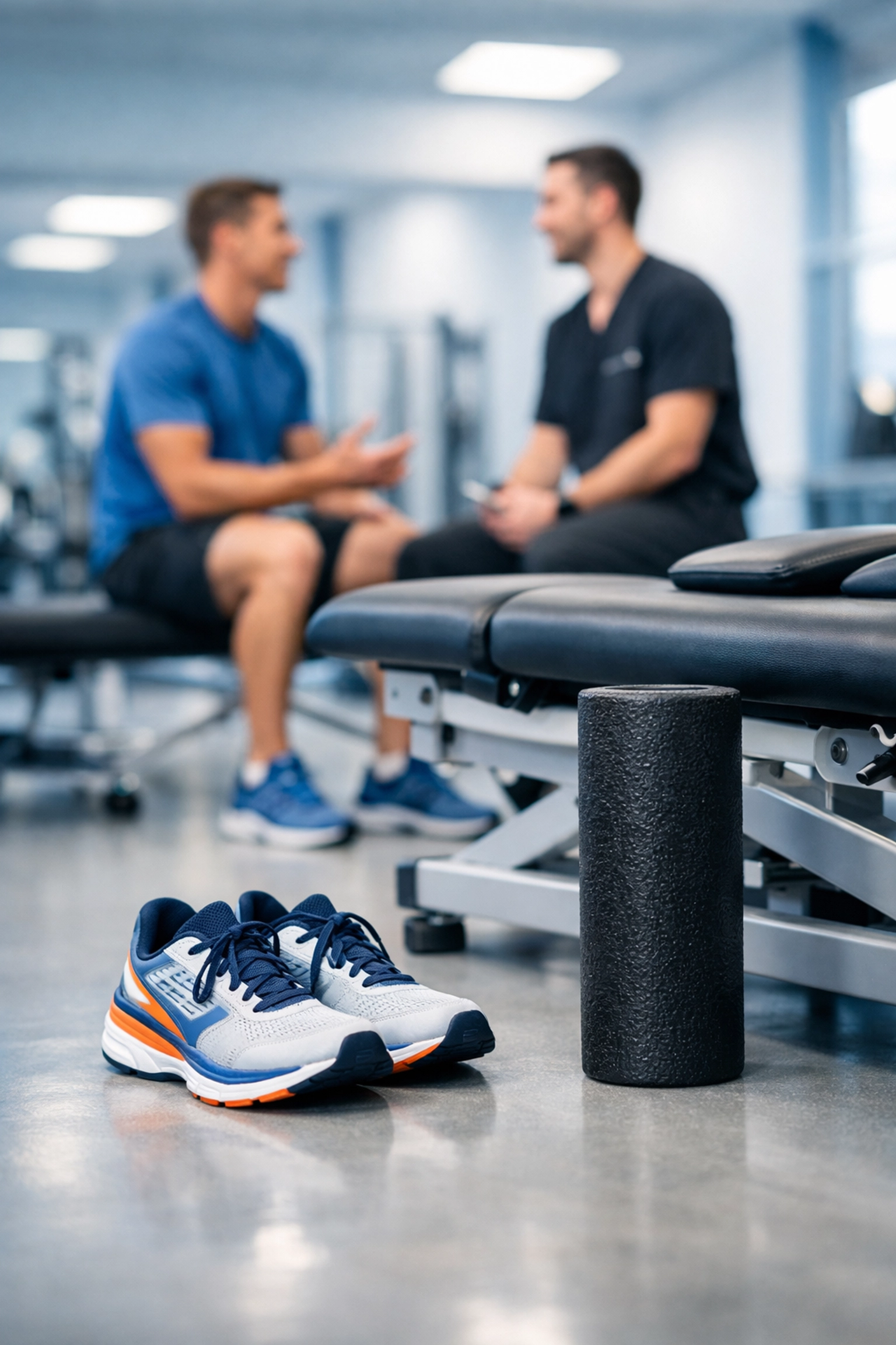 Athletic recovery equipment in a sports performance center during a chiropractic consultation.
