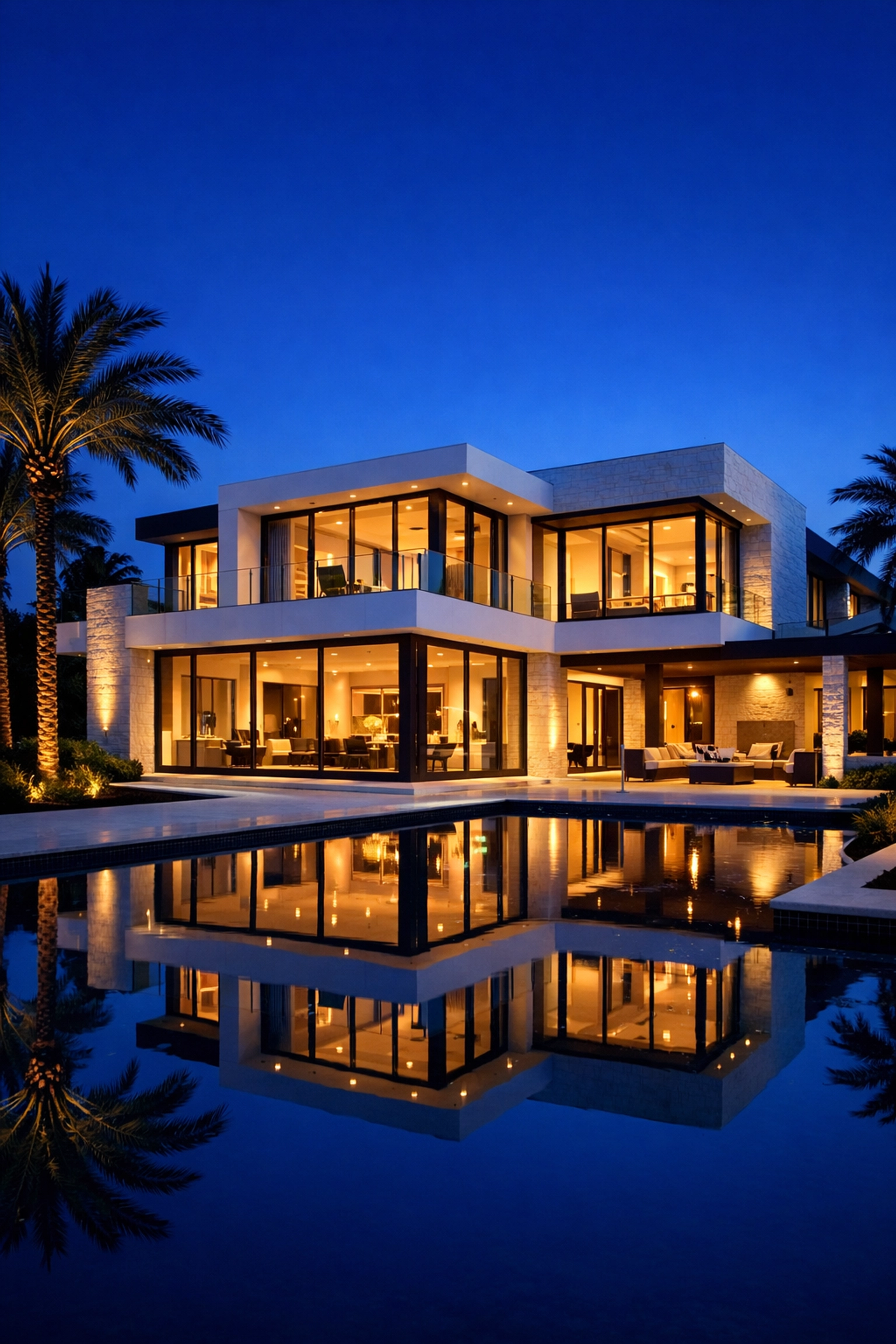 Modern South Florida home at twilight, representing a successful and secure property transaction.