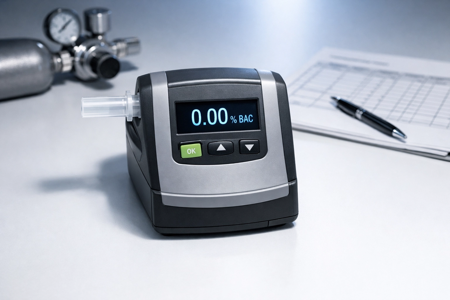 Breathalyzer device with calibration equipment showing DUI test accuracy concerns