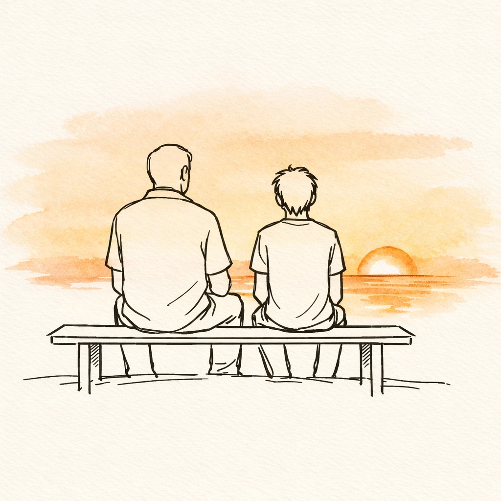 Parent and teen watching a sunrise together, showing the supportive journey of adolescent therapy.