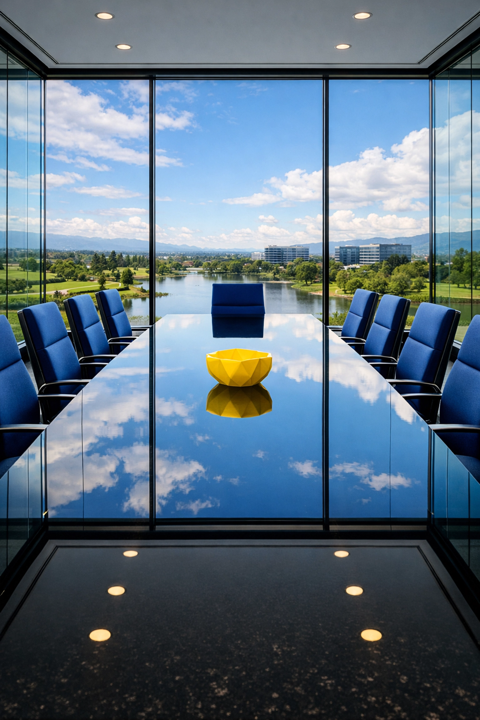 Deep cleaned Medfield conference room with streak-free glass and professional janitorial maintenance.