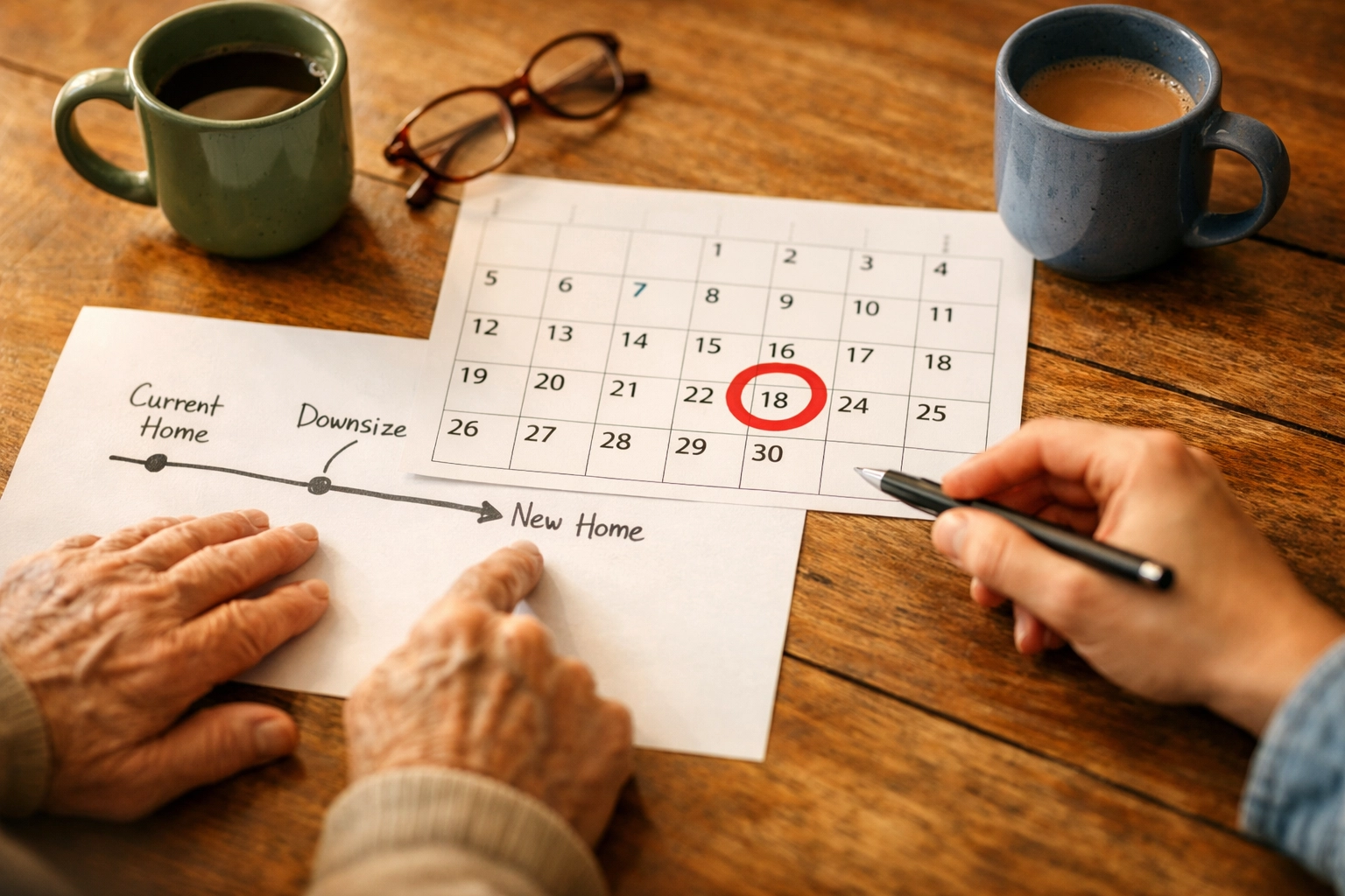 Downsizing timeline planning consultation between realtor and homeowner in South Jersey Downsizing timeline planning consultation between realtor and homeowner in South Jersey