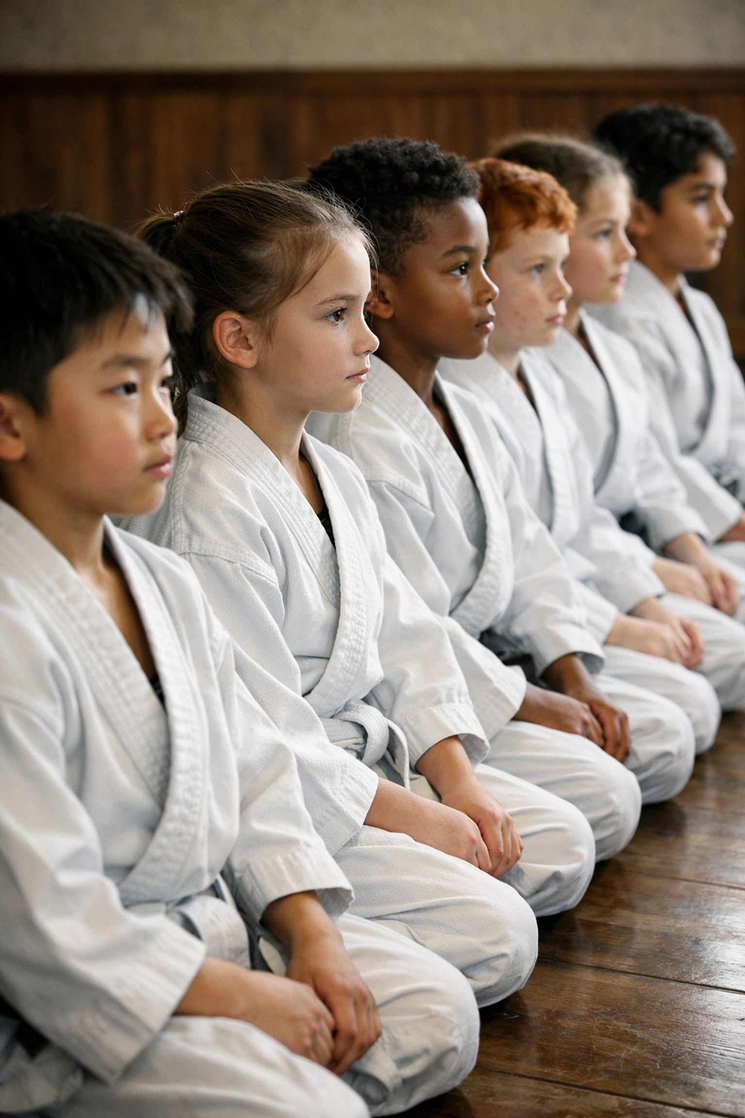 Children showing focus and discipline during kids martial arts training in Frimley