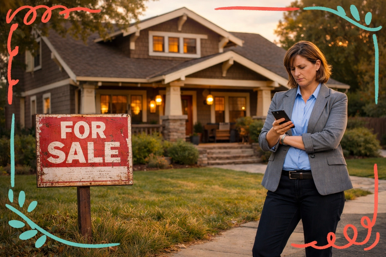 Passive listing agent waiting by For Sale sign at traditional Cobb County home