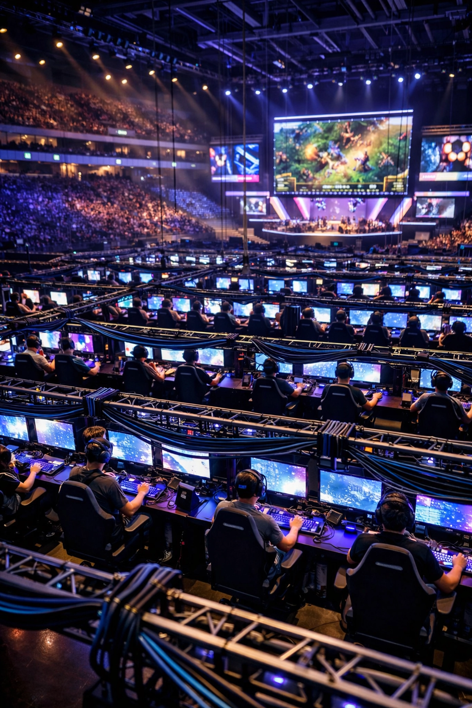 Esports tournament venue with gaming stations and digital infrastructure for Fortune 100 brand engagement