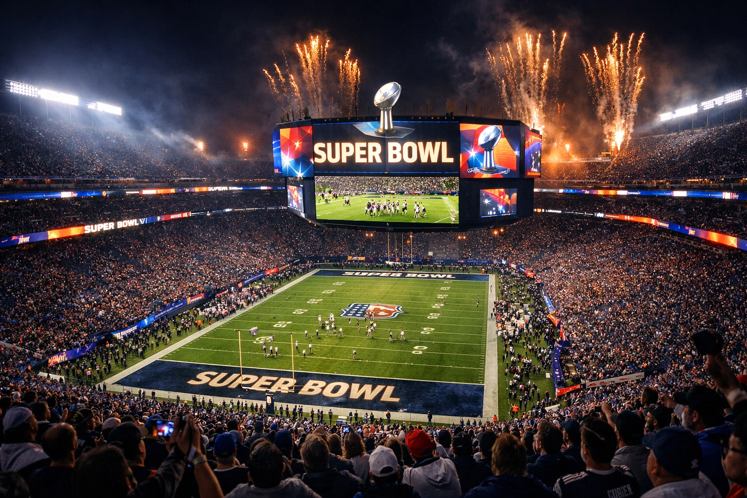 Super Bowl stadium packed with fans representing massive advertising opportunity for brands