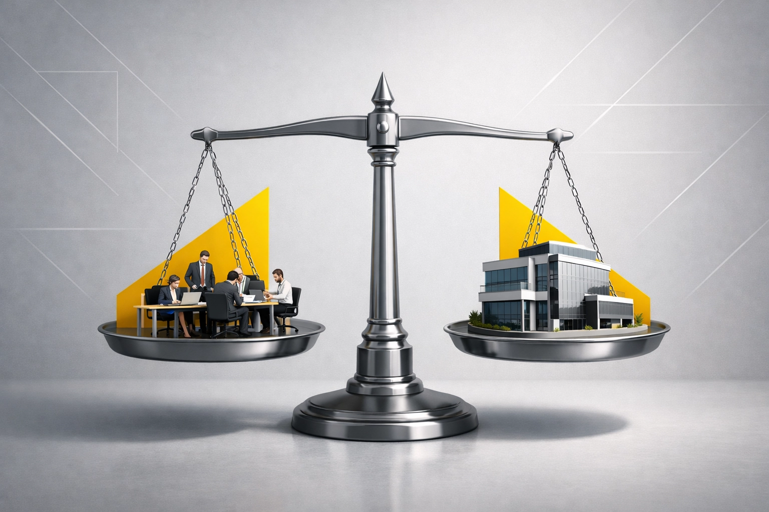 Balanced scale comparing in-house Amazon team versus agency partnership decision