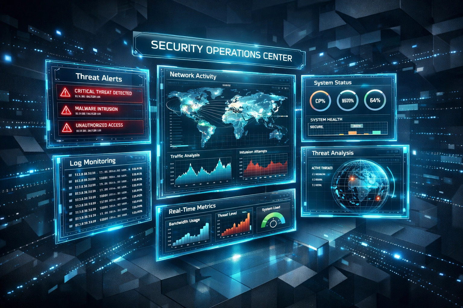 Network security monitoring dashboard showing real-time threat detection for SMB protection
