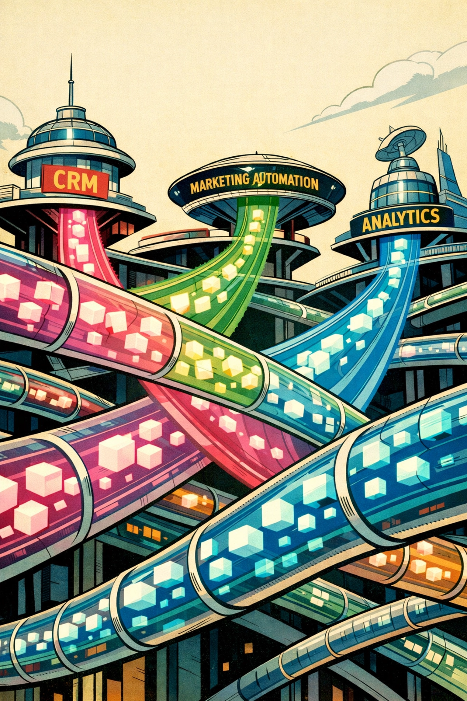 Integrated data flow between CRM, marketing automation, and analytics platforms in real-time