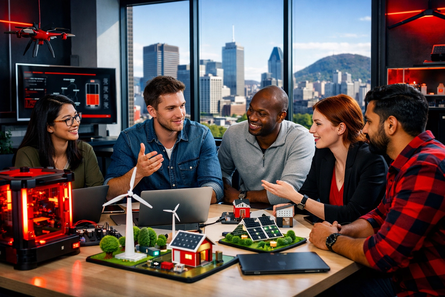 Montreal startup team collaborating on green energy and tech innovation projects
