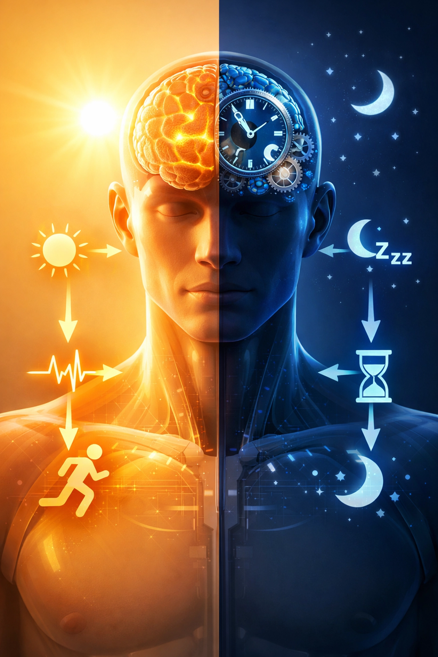 A visualization of the human circadian rhythm and internal biological clock during shift work.
