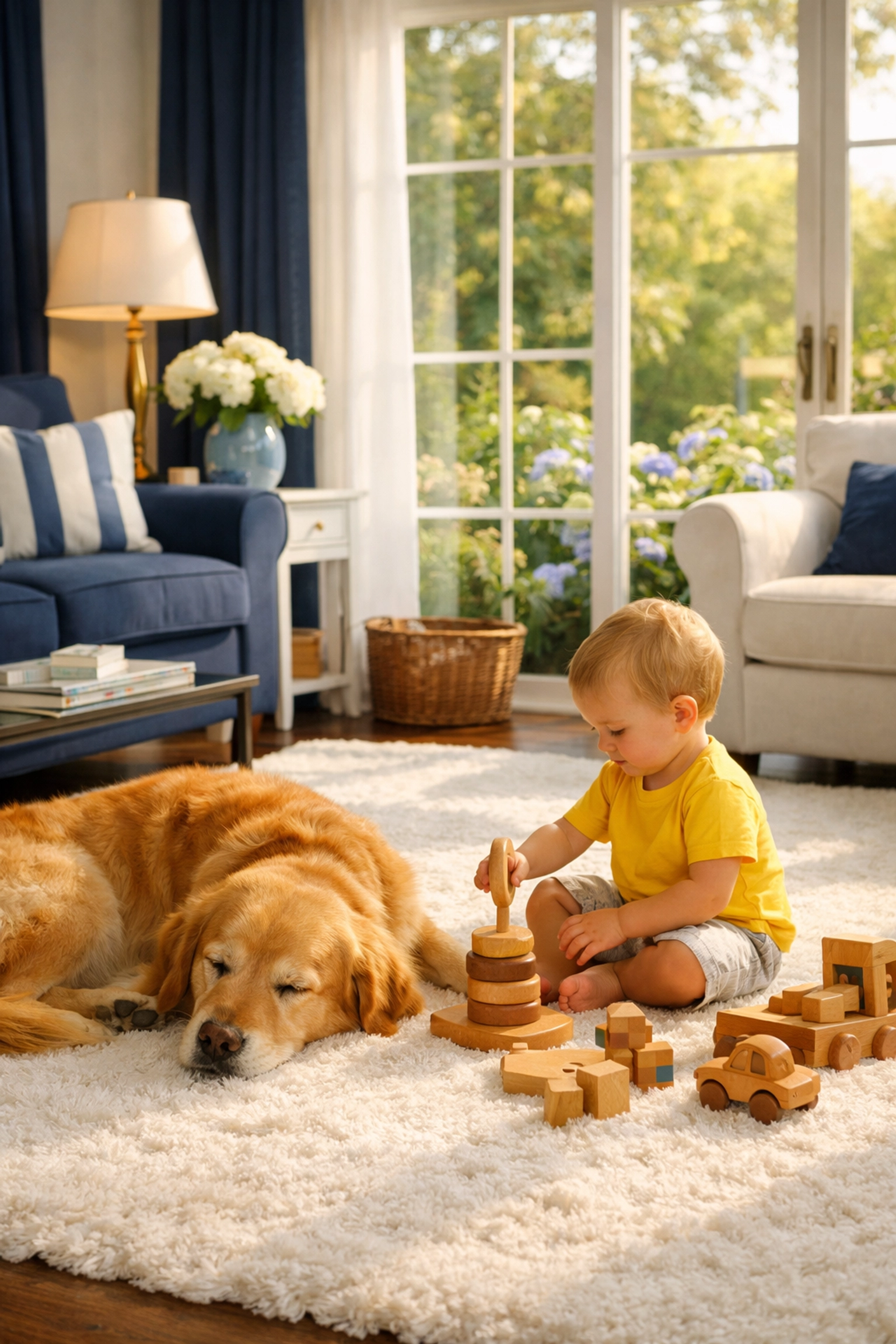 Child and pet-safe house cleaning services in a pristine New England living room.