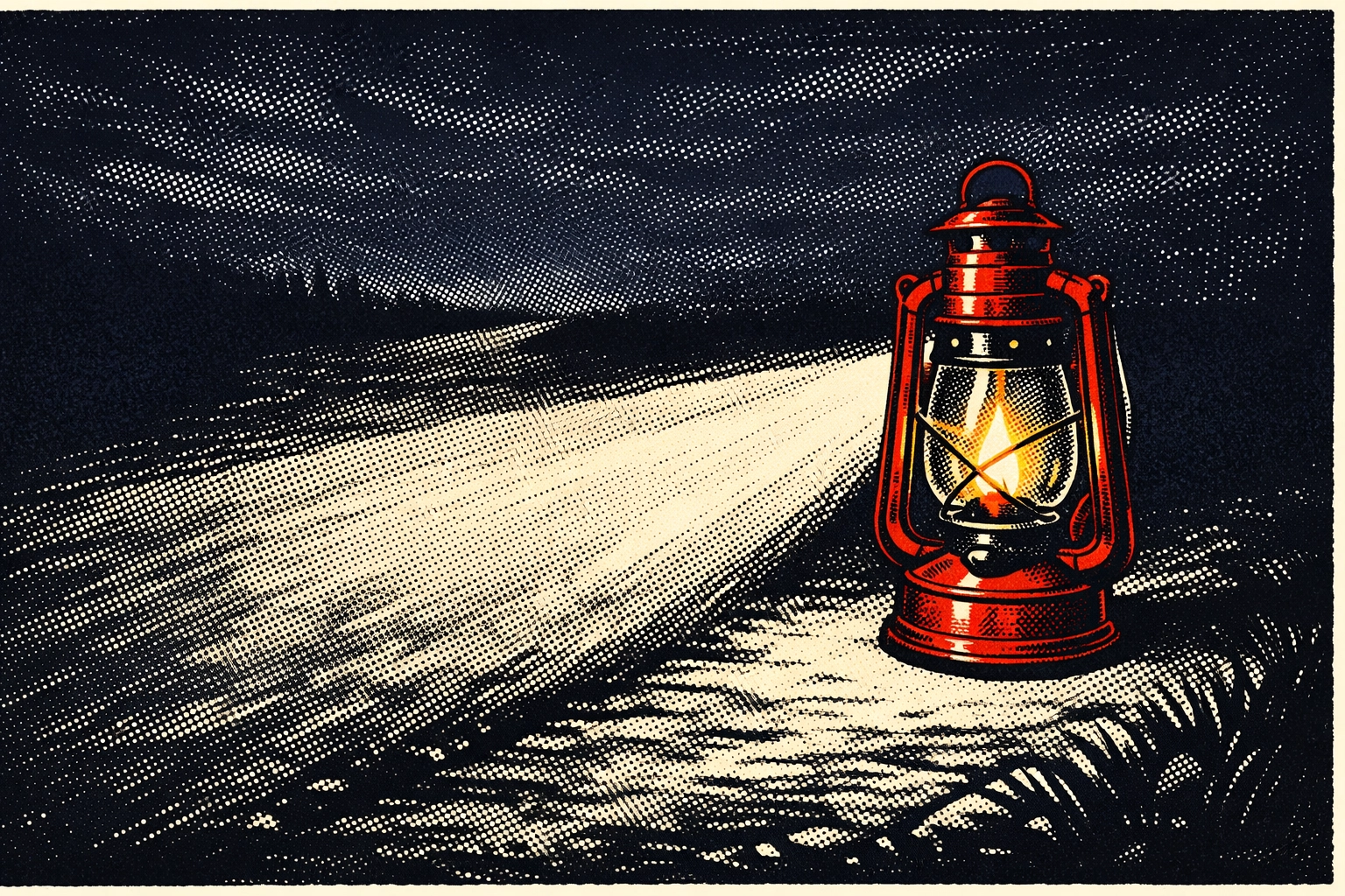 A vintage lantern illuminating a dark path, representing hope and guidance through scriptural values.