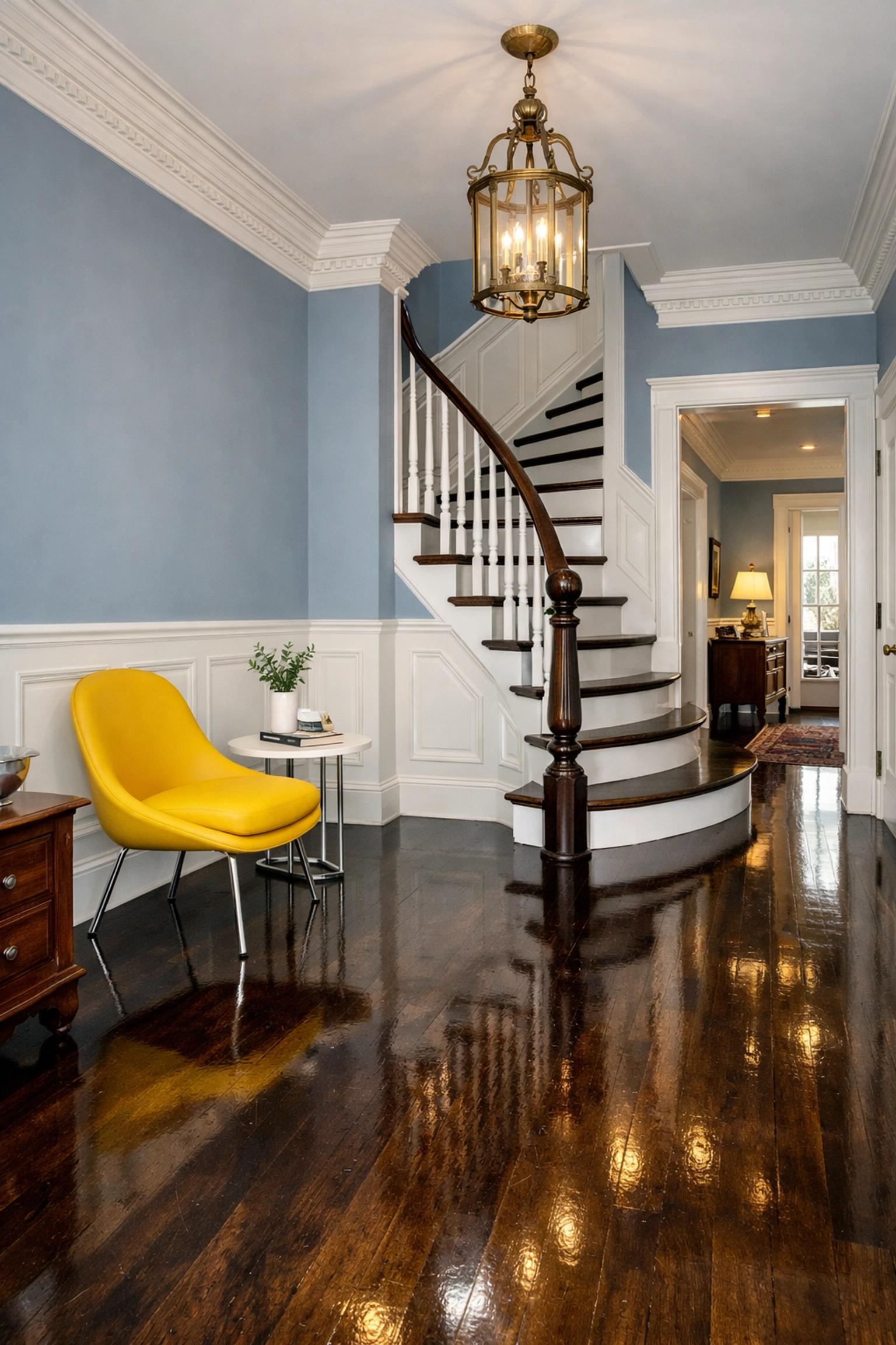 Polished historic Marblehead colonial foyer showcasing professional luxury house cleaning services.