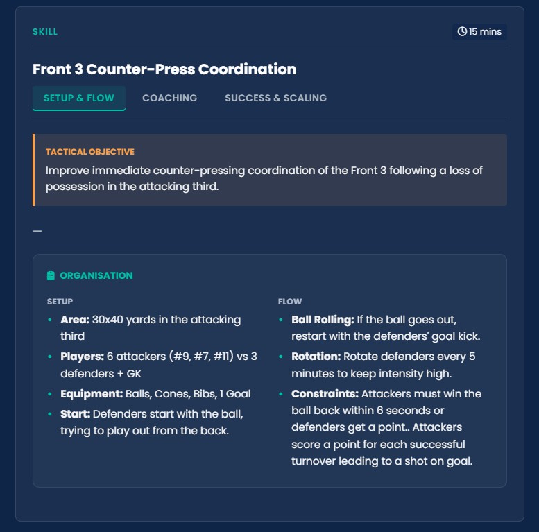 CoachAI new Training Session Plan layout
