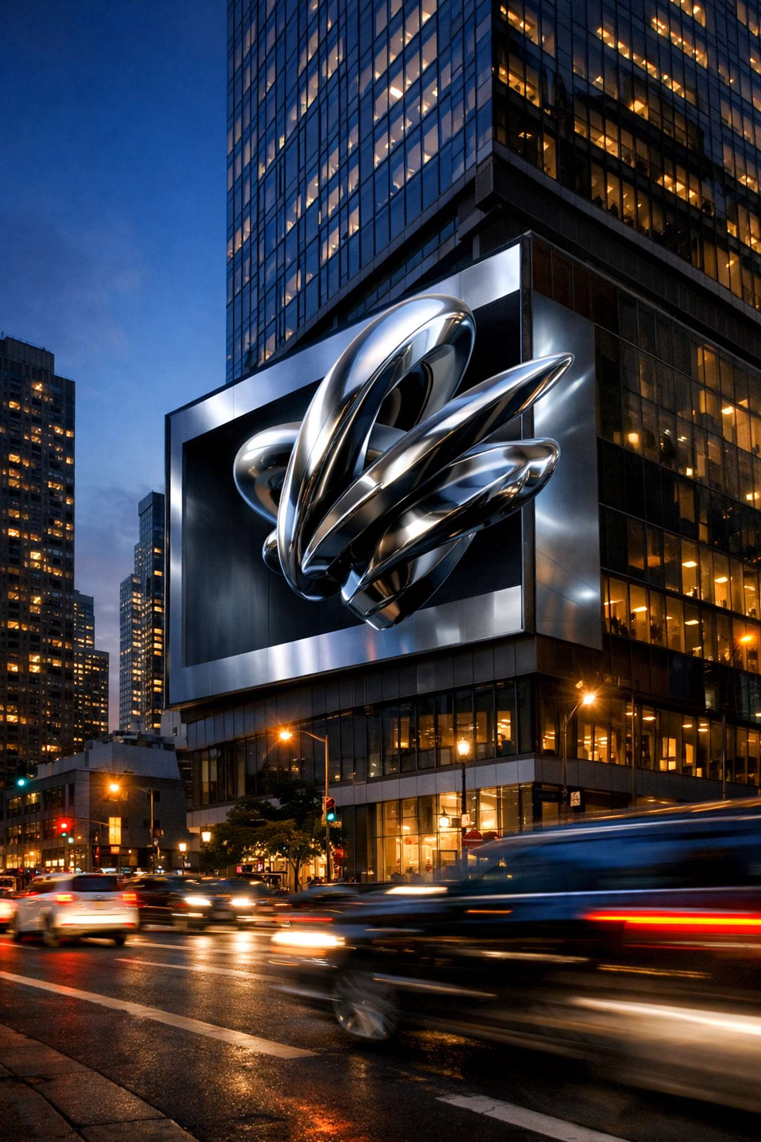 Innovative 3D digital signage on an urban skyscraper showcasing modern out-of-home advertising.