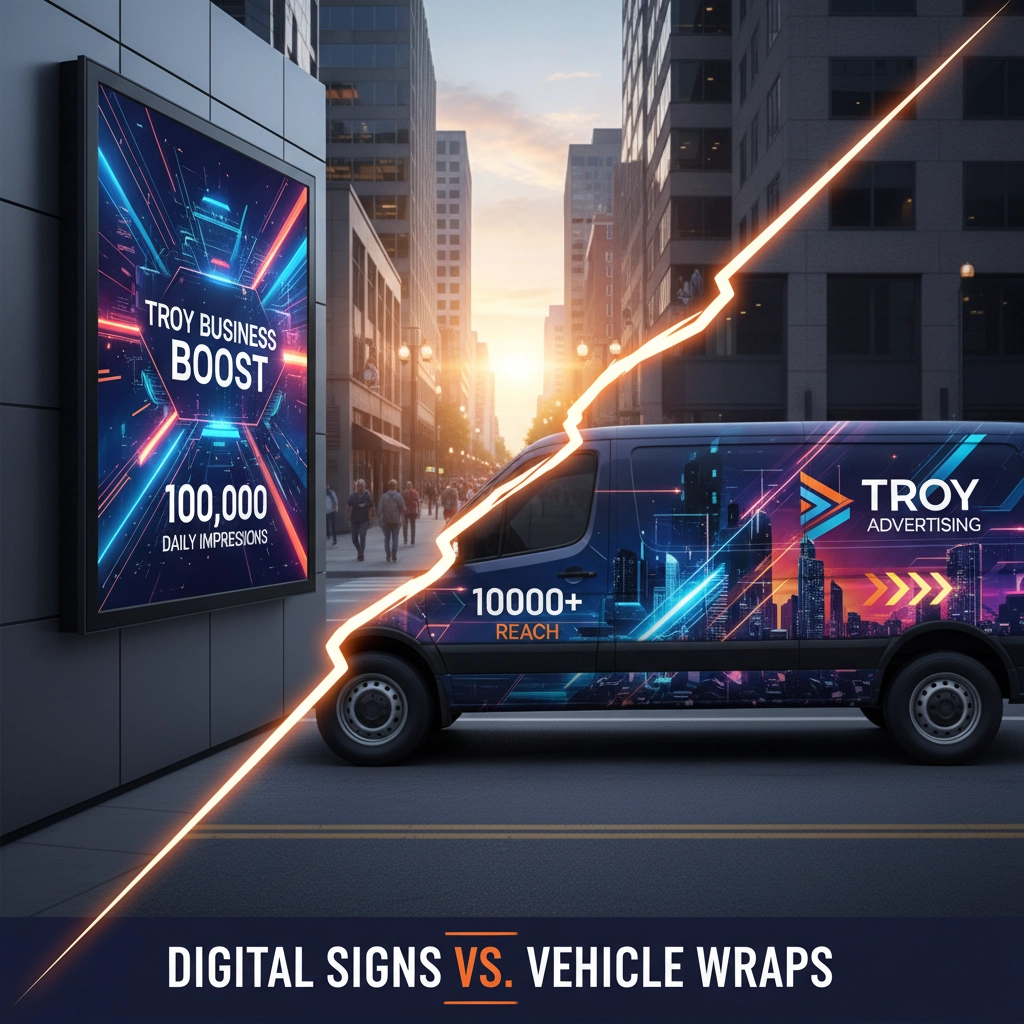 How to Generate 100,000 Daily Impressions: The Troy Business Owner&#39;s Guide to Digital Signs vs. Vehicle Wraps