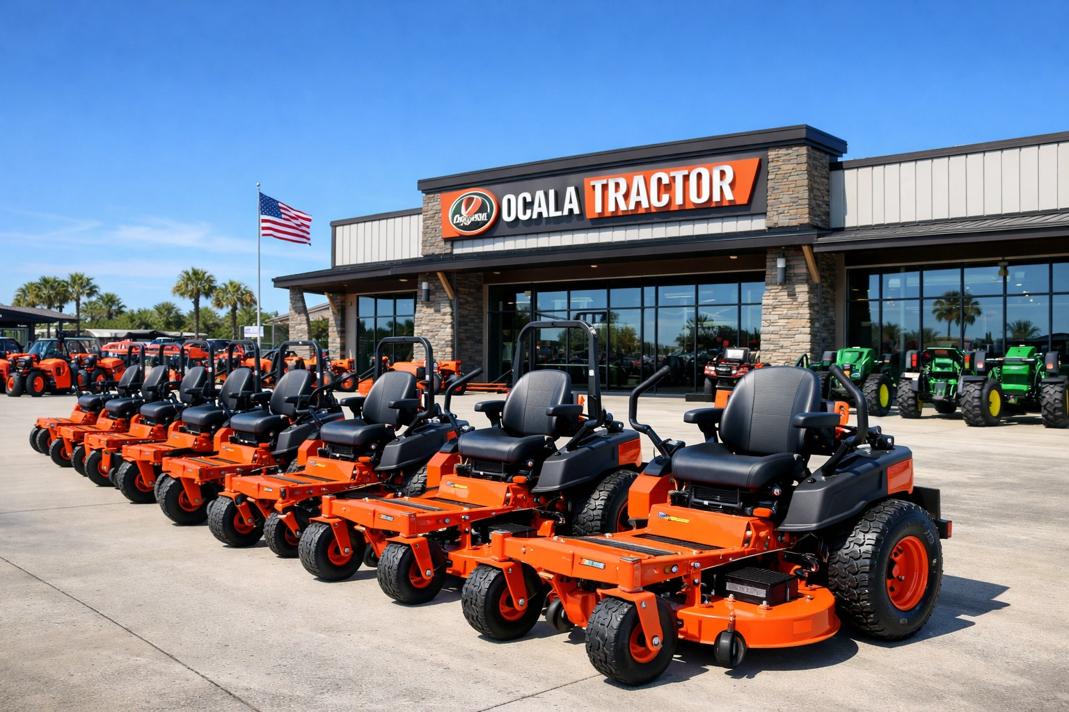 Commercial zero-turn mowers outside Ocala Tractor, a premier tractor dealer florida.